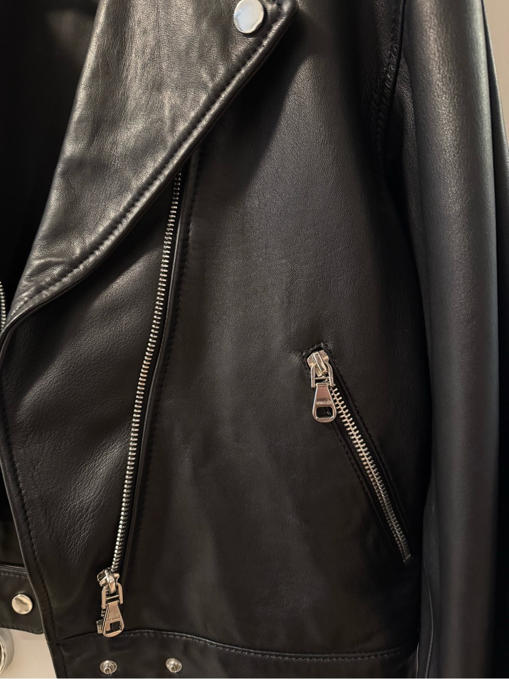 Uterque Black Leather Biker Jacket - Picture 4 of 5